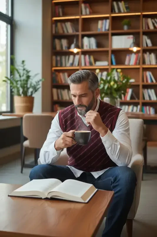 Bordo Erkek Çelik Örgü Ekose Desenli Kalın Triko V Yaka Triko Örgü Tüylenmez Süveter Regular-Bordo - 3