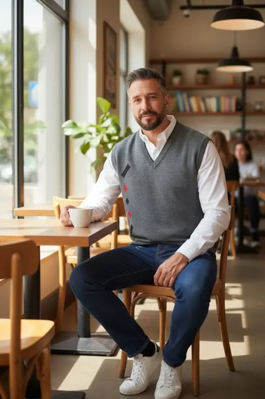 Erkek Gri Tüylenme Yapmayan Anti-pilling Standart Fit Normal Kesim V Yaka Triko Süveter-Gri - 3