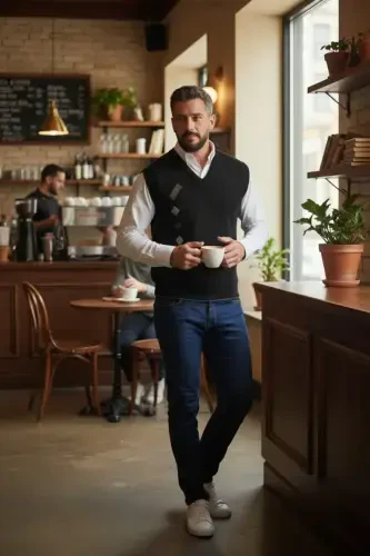 Siyah Erkek Çelik Örgü Kışlık Kalın Triko V Yaka Triko Örgü Tüylenmez Süveter-Siyah - 4