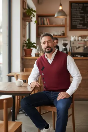 Erkek Bordo Tüylenme Yapmayan Anti-pilling Standart Fit Normal Kesim V Yaka Triko Süveter-Bordo - KAMALI (1)