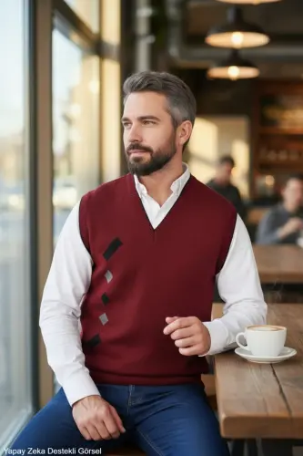 Erkek Çelik Örgü Intersiye Kışlık Kalın Triko V Yaka Triko Örgü Tüylenmez Baba Süveter 