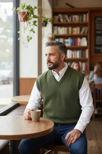 Haki Erkek Çelik Örgü Intersiye Kışlık Kalın Triko V Yaka Triko Örgü Tüylenmez Süveter-Haki - 4