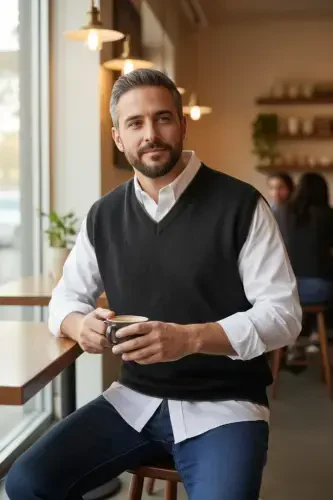 Siyah Erkek Çelik Örgü Intersiye Kışlık Kalın Triko V Yaka Triko Örgü Tüylenmez Süveter-Siyah - Kamalı (1)