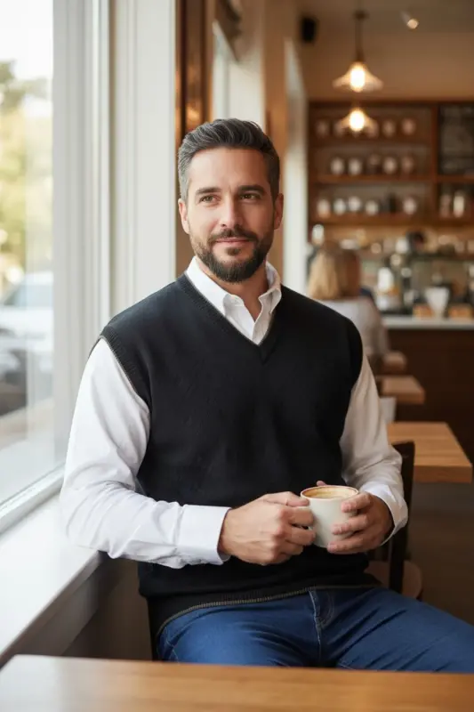 Erkek Siyah Tüylenme Yapmayan Anti Pilling Kumaş Standart Fit Normal Kesim V Yaka Triko Süveter-Siyah - 5