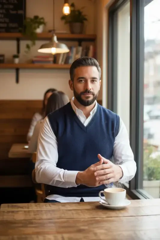 Lacivert Erkek Çelik Örgü Intersiye Kışlık Kalın Triko V Yaka Triko Örgü Tüylenmez Süveter-Lacivert - 2