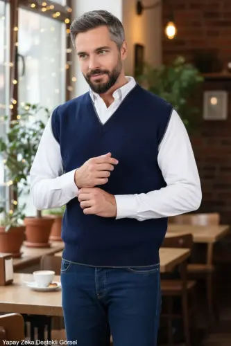 Erkek Çelik Örgü Intersiye Kışlık Kalın Triko V Yaka Triko Örgü Tüylenmez Baba Süveter Oversize - KAMALI (1)