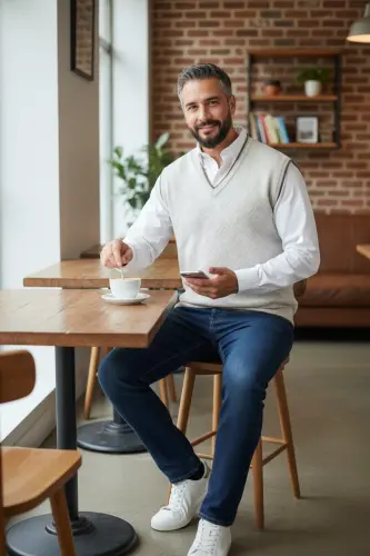 Erkek Krem Tüylenme Yapmayan Anti Pilling Kumaş Standart Fit Normal Kesim V Yaka Triko Süveter-Taş - 4