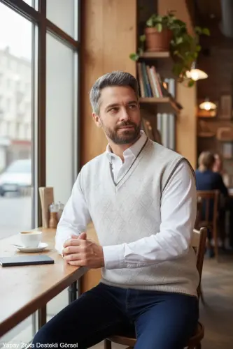 Erkek Çelik Örgü Intersiye Kışlık Kalın Triko V Yaka Triko Örgü Tüylenmez Baba Süveter Oversize 