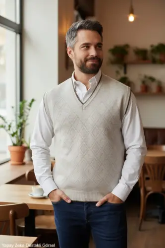Erkek Çelik Örgü Intersiye Kışlık Kalın Triko V Yaka Triko Örgü Tüylenmez Baba Süveter Oversize - KAMALI (1)