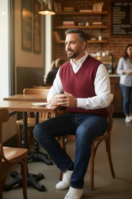 Erkek Bordo Tüylenme Yapmayan Anti Pilling Kumaş Standart Fit Normal Kesim V Yaka Triko Süveter-Bordo - 2