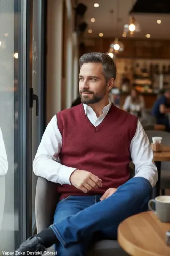 Erkek Çelik Örgü Intersiye Kışlık Kalın Triko V Yaka Triko Örgü Tüylenmez Baba Süveter Oversize - KAMALI (1)