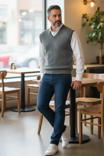 Erkek Gri Tüylenme Yapmayan Anti Pilling Kumaş Standart Fit Normal Kesim V Yaka Triko Süveter-Gri 