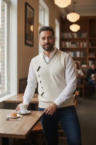 Erkek Krem Tüylenme Yapmayan Anti-pilling Standart Fit Normal Kesim V Yaka Triko Süveter-Taş 