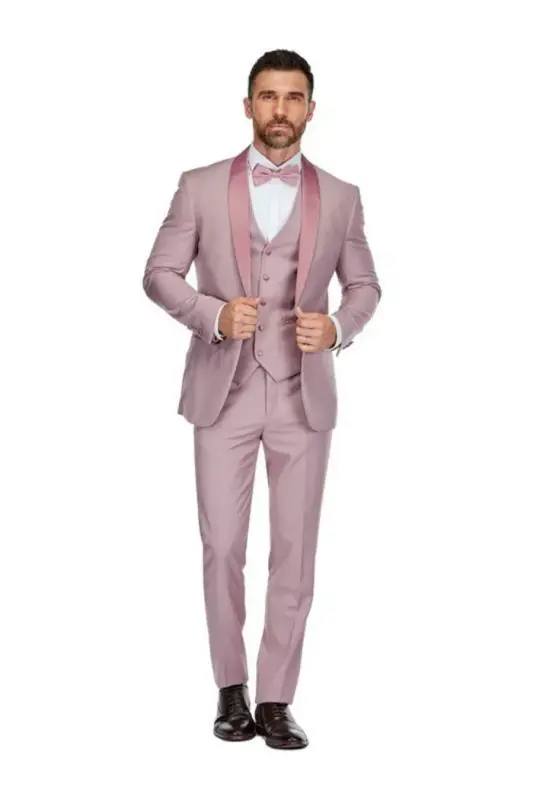 Men's 3-Piece Slim Fit Shawl Lapel Tuxedo - Dusty rose - 1