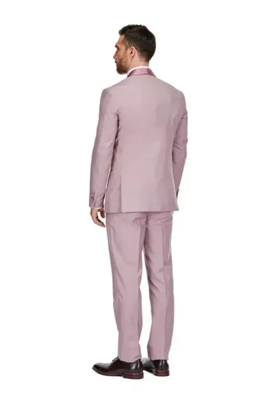 Men's 3-Piece Slim Fit Shawl Lapel Tuxedo - Dusty rose - 3