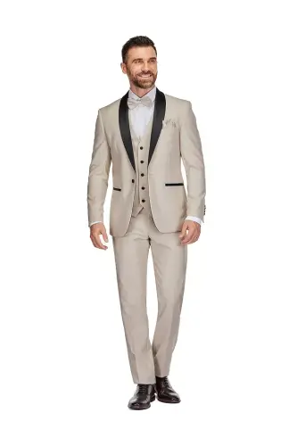Men's 3-Piece Slim Fit Shawl Lapel Tuxedo - Light beige 