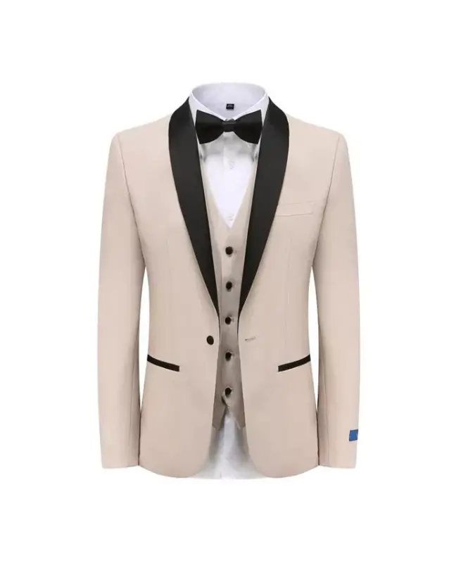 Men's 3-Piece Slim Fit Shawl Lapel Tuxedo - Light beige - 2