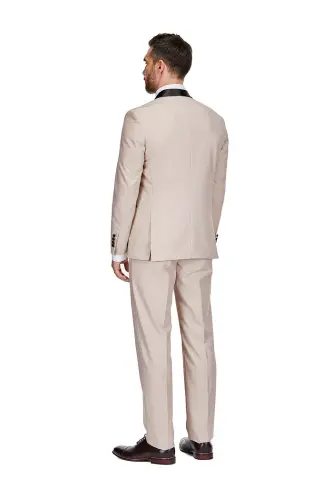 Men's 3-Piece Slim Fit Shawl Lapel Tuxedo - Light beige - 4