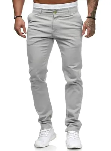 Erkek Chino Slim Fit Esnek Düz Ön Dar Kesim Elbise Pantolonu - HUNGSON (1)