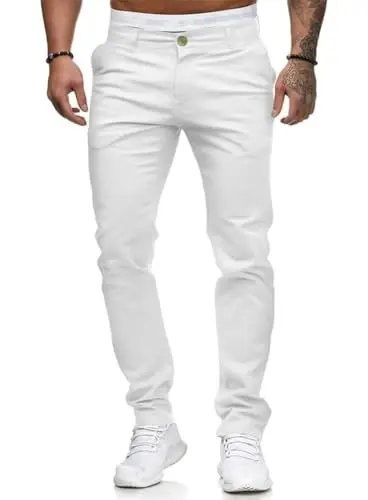 Mens Chinos Slim Fit Stretch Flat-Front Skinny Dress Pants - HUNGSON (1)