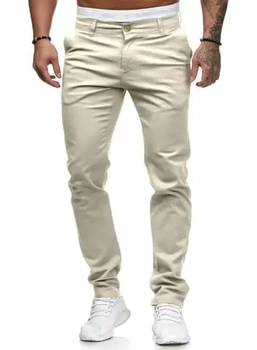 Mens Chinos Slim Fit Stretch Flat-Front Skinny Dress Pants 