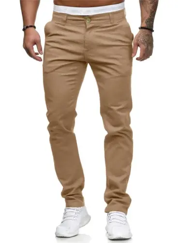 Erkek Chino Slim Fit Streç Düz Ön Skinny Elbise Pantolonu - HUNGSON (1)