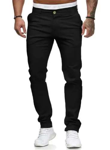 Erkek Chino Slim Fit Streç Düz Ön Skinny Elbise Pantolonu - HUNGSON (1)