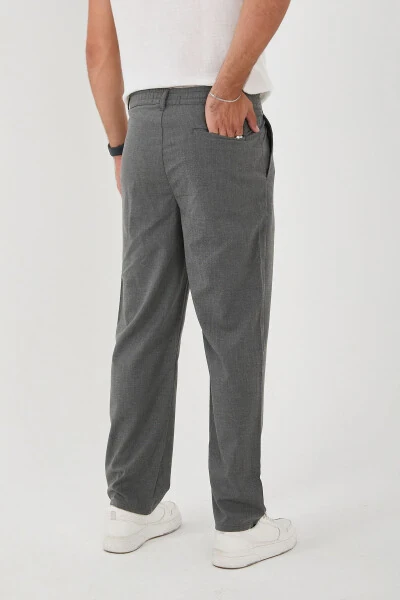 Erkek Çift Pileli Baggy Lastikli Bel Kaliteli Rahat Kumaş Pantolon-KOYU GRİ - 4