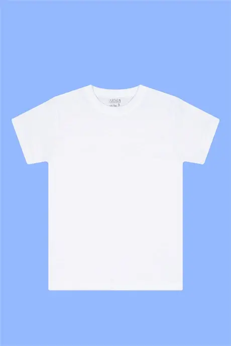 Erkek Çocuk %100 Pamuklu Sıfır Yaka Fanila Tişört 3'lü Paket Beyaz - 3