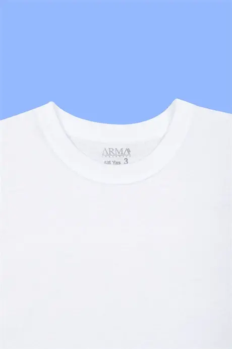 Erkek Çocuk %100 Pamuklu Sıfır Yaka Fanila Tişört 3'lü Paket Beyaz - 4