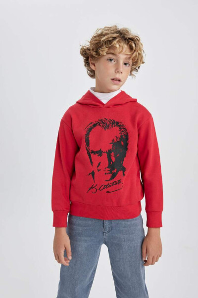 Erkek Çocuk Atatürk Baskılı Kırmızı Kapüşonlu Sweatshirt Kırmızı - 4