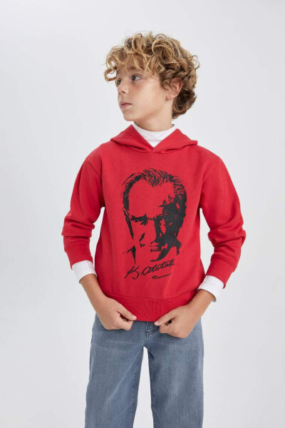 Erkek Çocuk Atatürk Baskılı Kırmızı Kapüşonlu Sweatshirt Kırmızı - 6