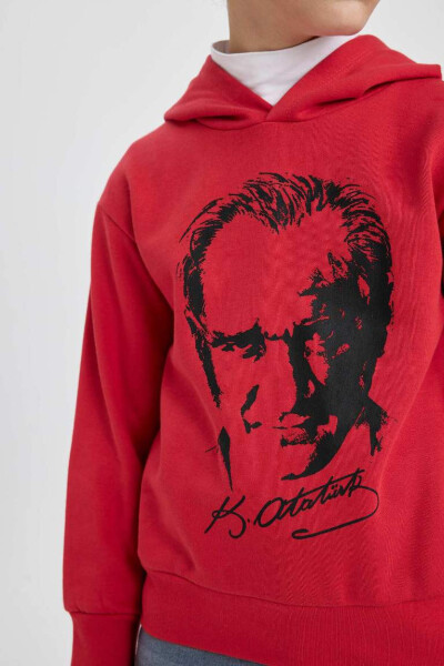 Erkek Çocuk Atatürk Baskılı Kırmızı Kapüşonlu Sweatshirt Kırmızı - 8