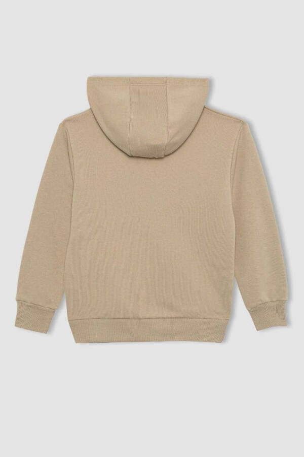 Erkek Çocuk Baskılı Kapüşonlu Kalın Sweatshirt Bej - 9