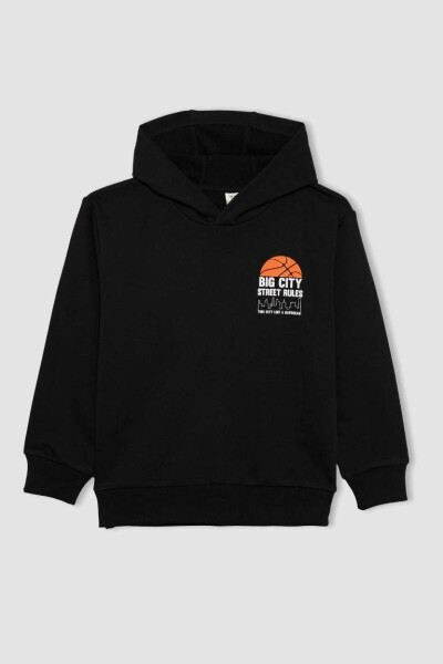 Erkek Çocuk Baskılı Kapüşonlu Kalın Sweatshirt Siyah - 6