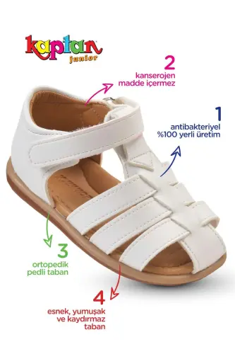 Erkek Çocuk Bebek Ayakkabı ilkadım Ortopedik İMLE 300-Beyaz - KAPTAN JUNIOR (1)