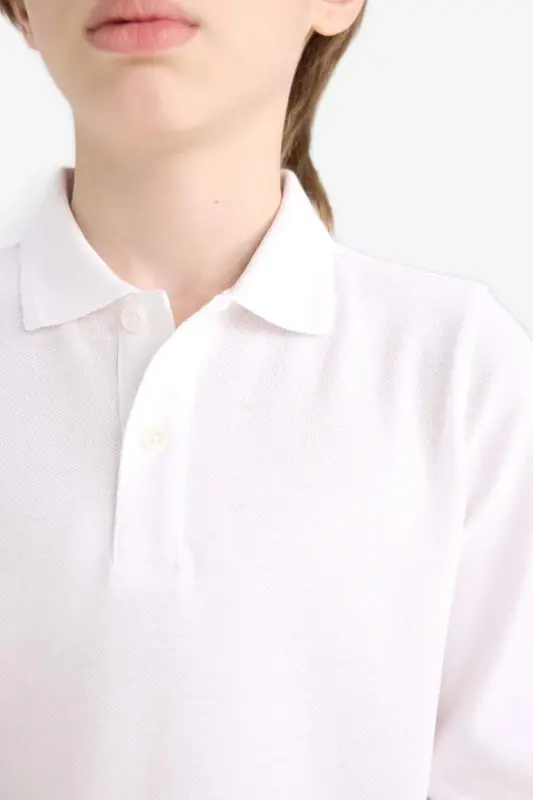 Erkek Çocuk Beyaz Polo Yaka Uzun Kollu Okul Tişört-Beyaz - 2
