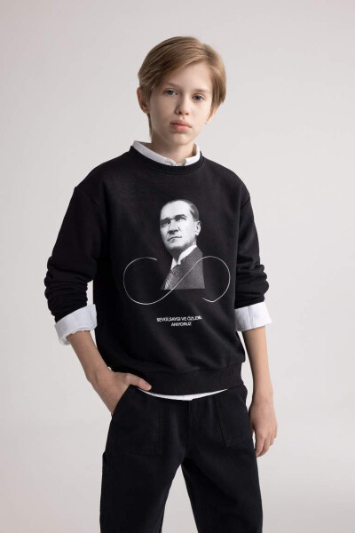 Erkek Çocuk Bisiklet Yaka Atatürk Baskılı Sweatshirt Siyah - 2