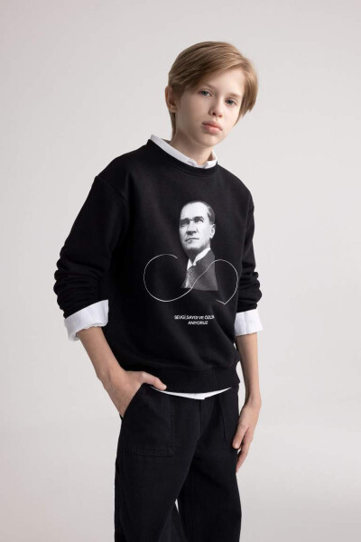 Erkek Çocuk Bisiklet Yaka Atatürk Baskılı Sweatshirt Siyah - 3