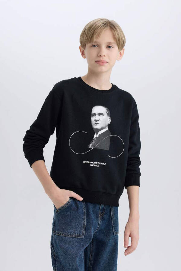 Erkek Çocuk Bisiklet Yaka Atatürk Baskılı Sweatshirt Siyah - 6