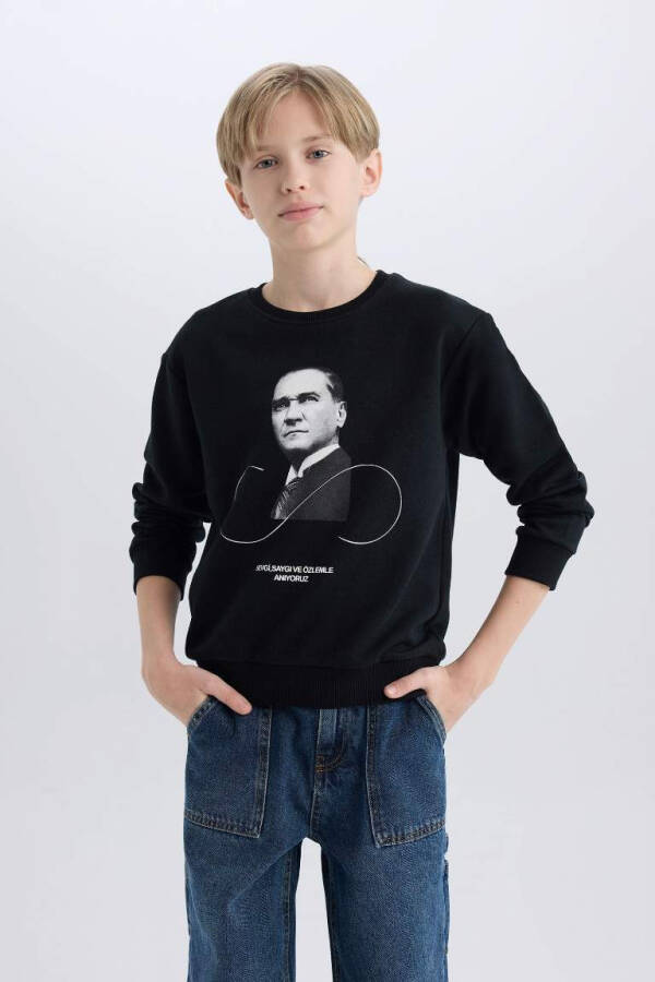 Erkek Çocuk Bisiklet Yaka Atatürk Baskılı Sweatshirt Siyah - 7