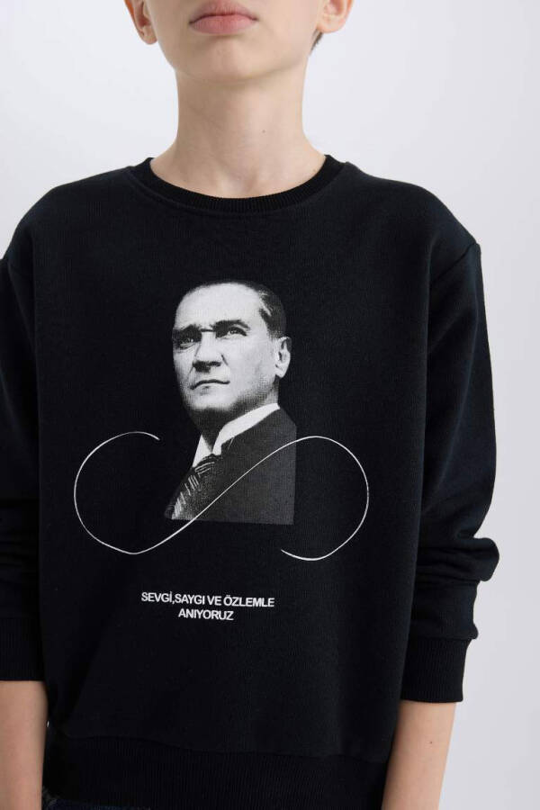 Erkek Çocuk Bisiklet Yaka Atatürk Baskılı Sweatshirt Siyah - 8