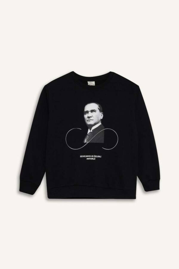 Erkek Çocuk Bisiklet Yaka Atatürk Baskılı Sweatshirt Siyah - 10