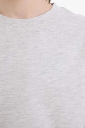 Bisiklet Yaka Basic Düz Uzun Kollu Okul Tişörtü Erkek Çocuk-Optik Gri Melanj - 5