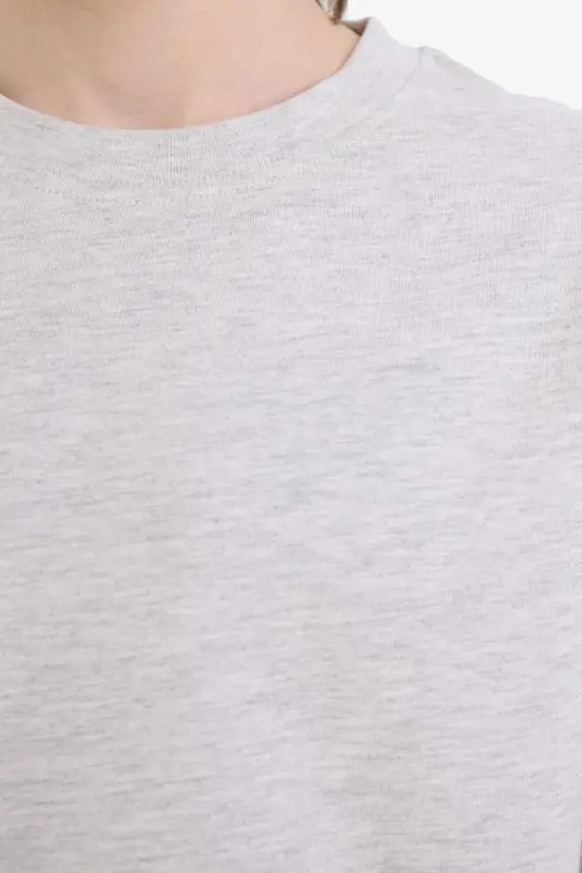 Bisiklet Yaka Basic Düz Uzun Kollu Okul Tişörtü Erkek Çocuk-Optik Gri Melanj - 5