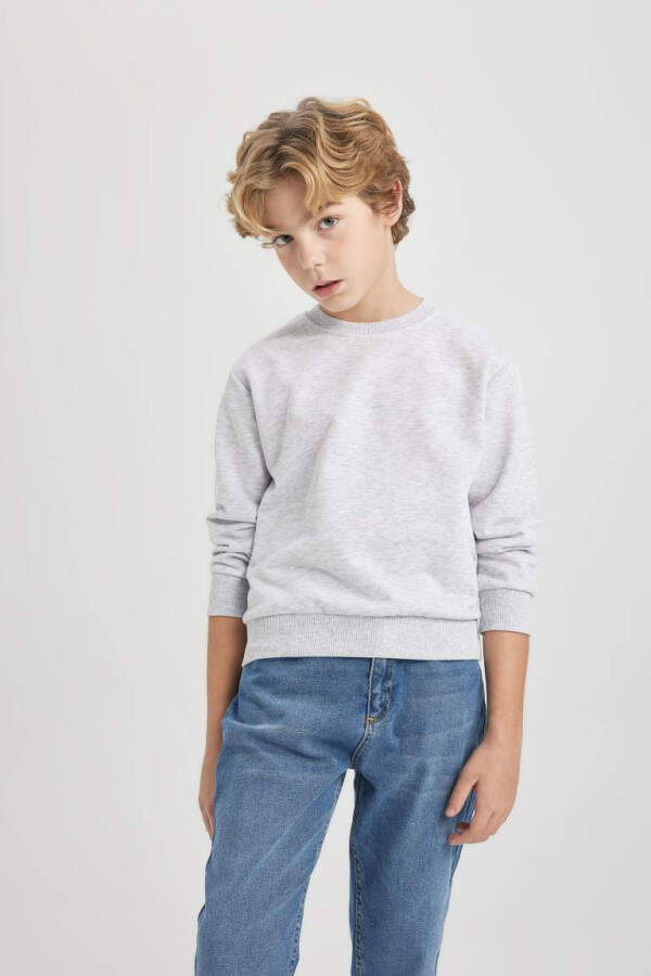 Erkek Çocuk Bisiklet Yaka Basic Sweatshirt Optik Gri Melanj - 3