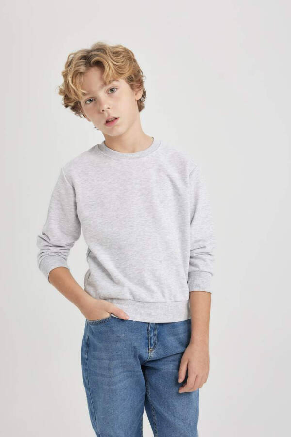 Erkek Çocuk Bisiklet Yaka Basic Sweatshirt Optik Gri Melanj - 4