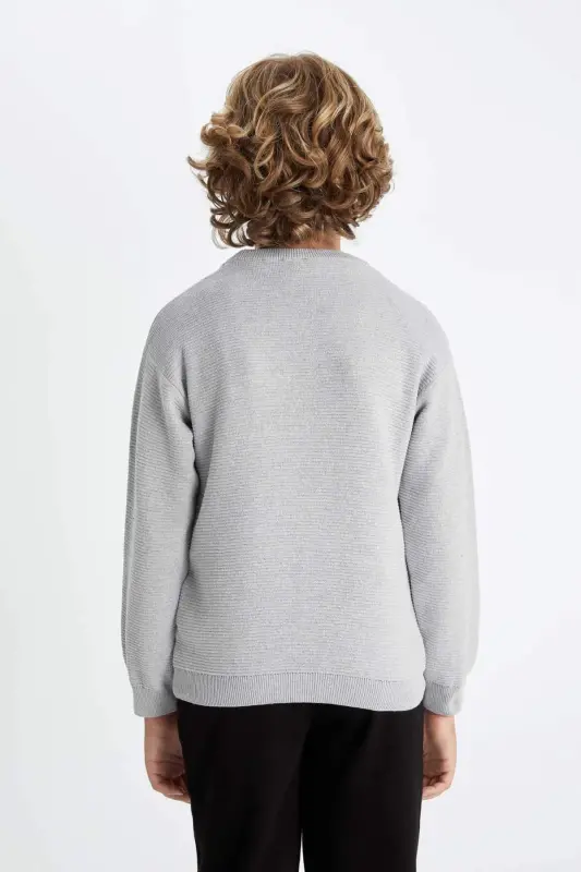 Gri Bisiklet Yaka Basic Düz Triko Kazak Erkek Çocuk C8617A824WN - Gri-GR210 - 6