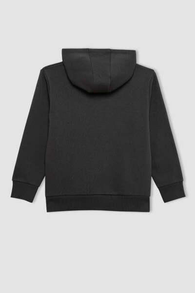 Erkek Çocuk Cepli Yazı Baskılı Kapüşonlu Kalın Okul Sweatshirt Antrasit - 9