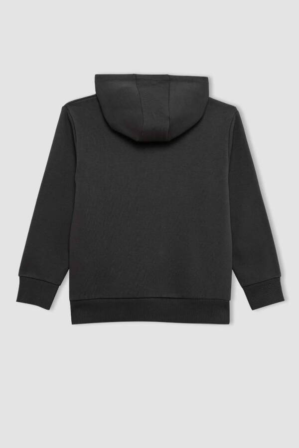 Erkek Çocuk Cepli Yazı Baskılı Kapüşonlu Kalın Okul Sweatshirt Antrasit - 9